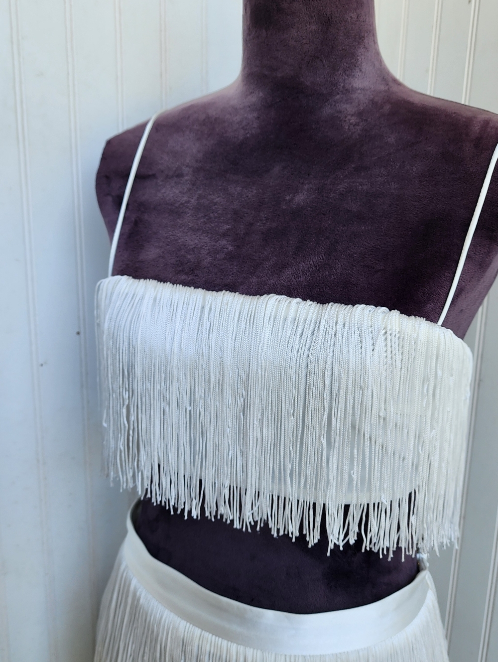 MESHKI Womens Sophia TOP MINI SKIRT SET Cream White Fringe Zip Sz XS - Picture 5 of 16